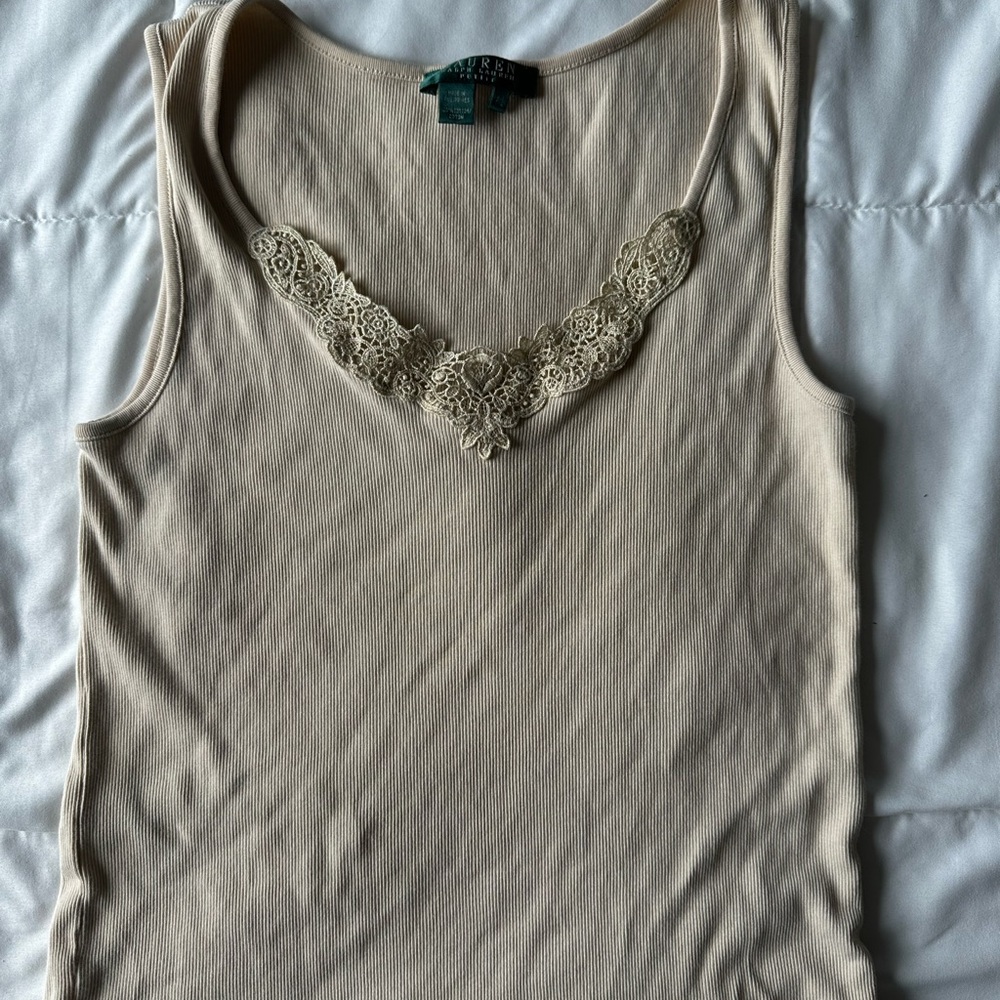 Ralph Lauren Beige Lace Accent Tank Top